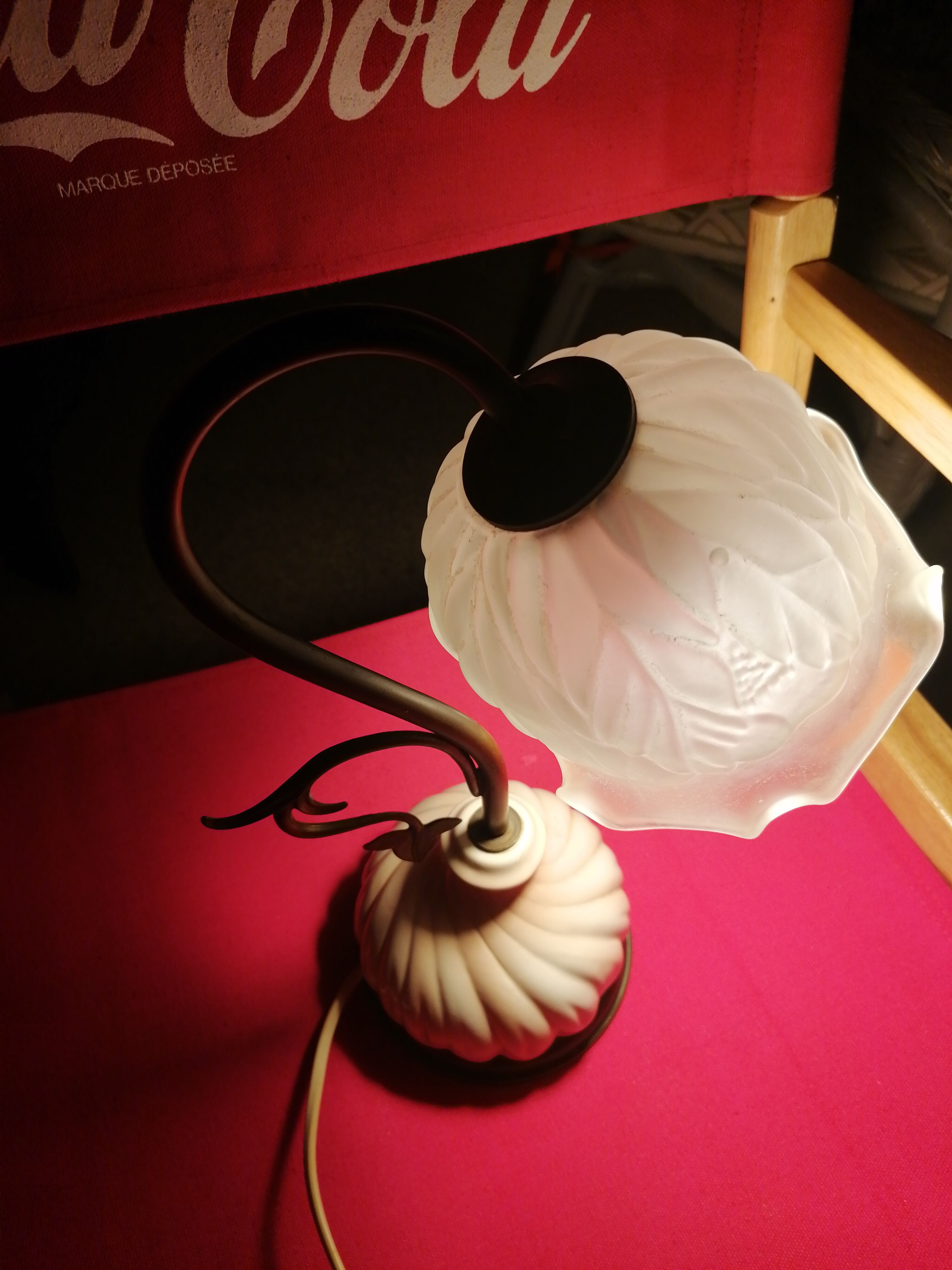Retro lamp in brass and pink ceramic