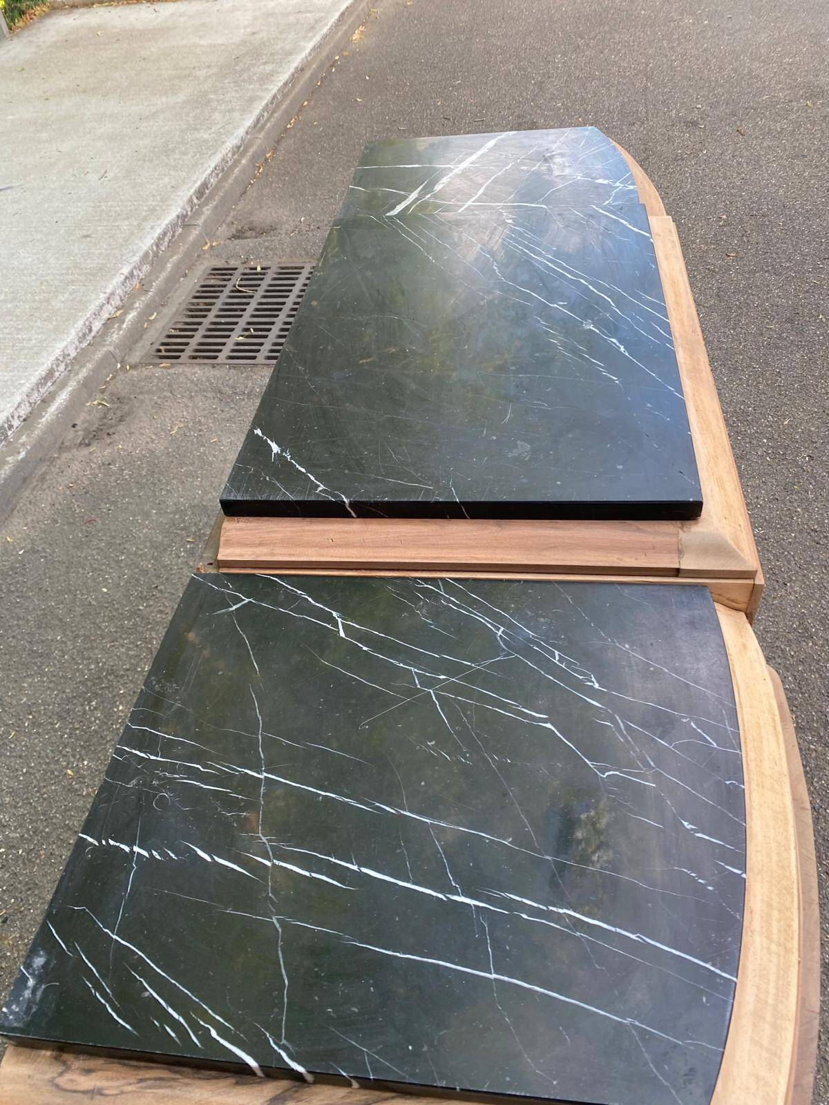 Art Deco sideboard renovated in solid walnut with black marble, 1930.