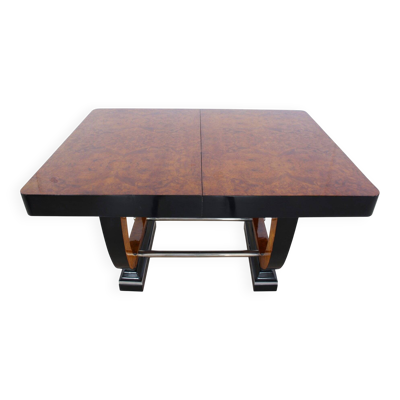 Table à manger Art Déco extensible, racines de thuya, laquée, France, vers 1930