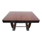 Table à manger Art Déco extensible, racines de thuya, laquée, France, vers 1930