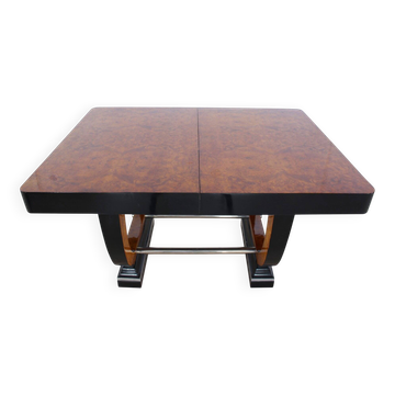 Table à manger Art Déco extensible, racines de thuya, laquée, France, vers 1930