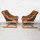 Pair of Danish armchairs in teak and leather 1970