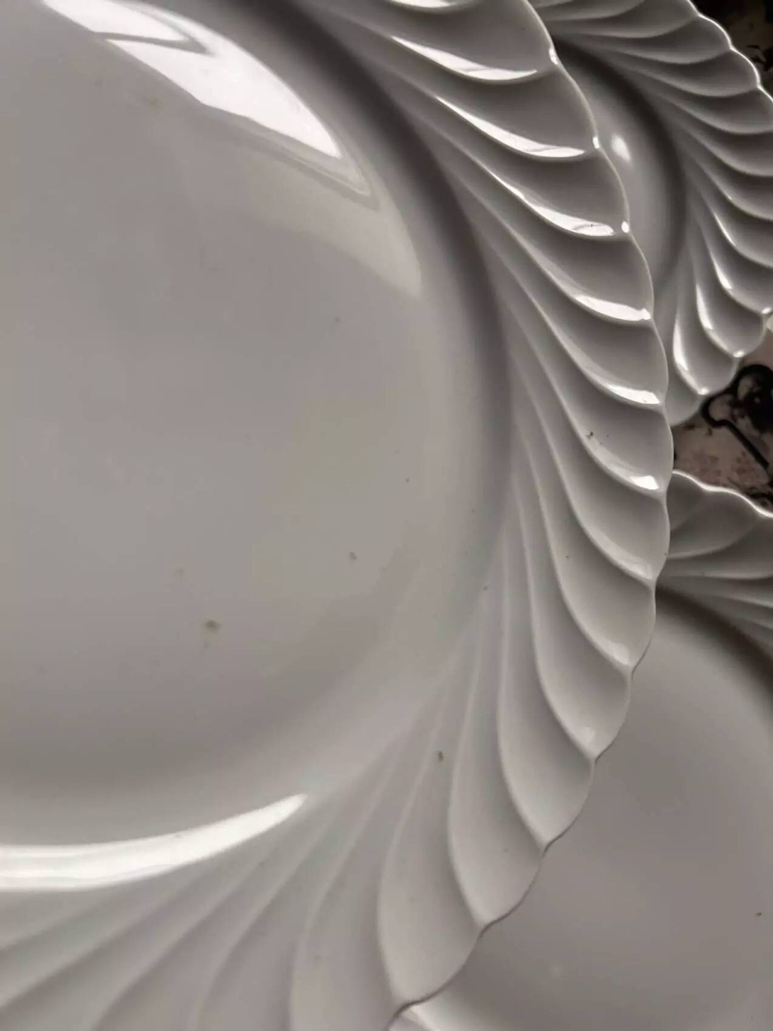 Set of 6 antique twisted white porcelain plates, a beautiful timeless classic.