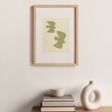 Painting on paper - Birds - Sage green - Signed EAwy