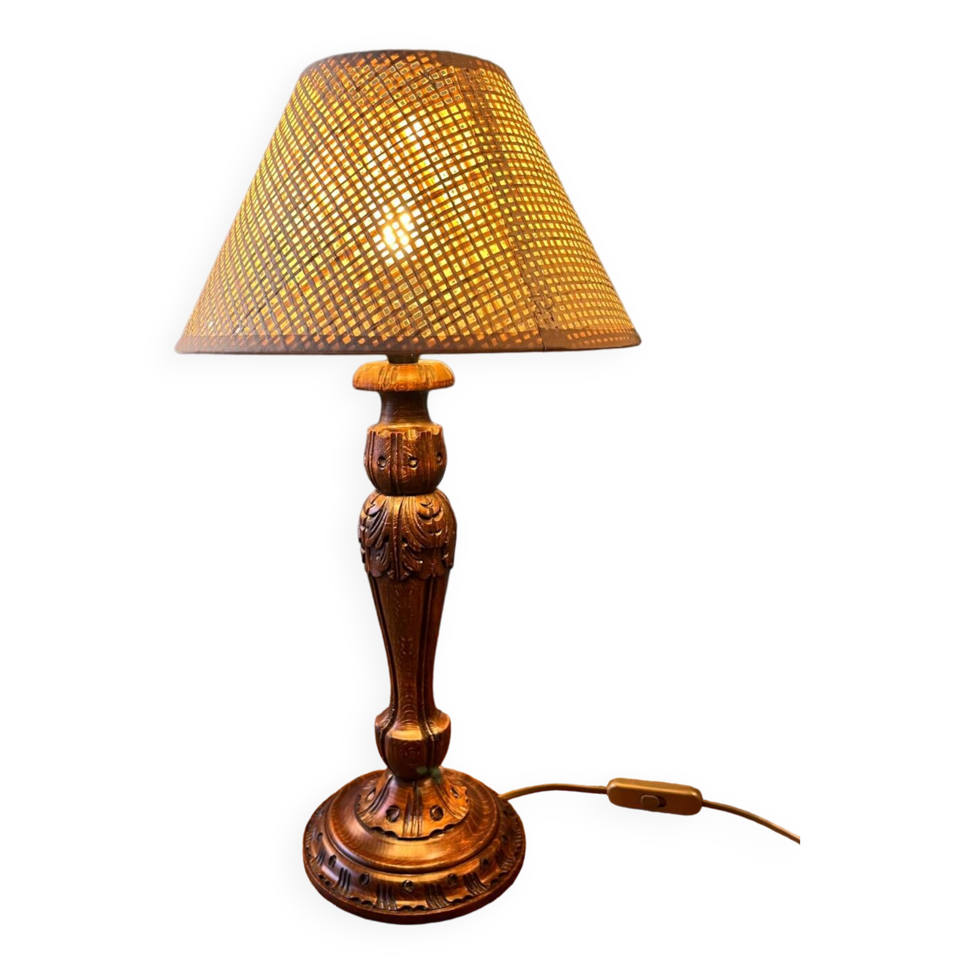 Carved wooden lamp from the 70s