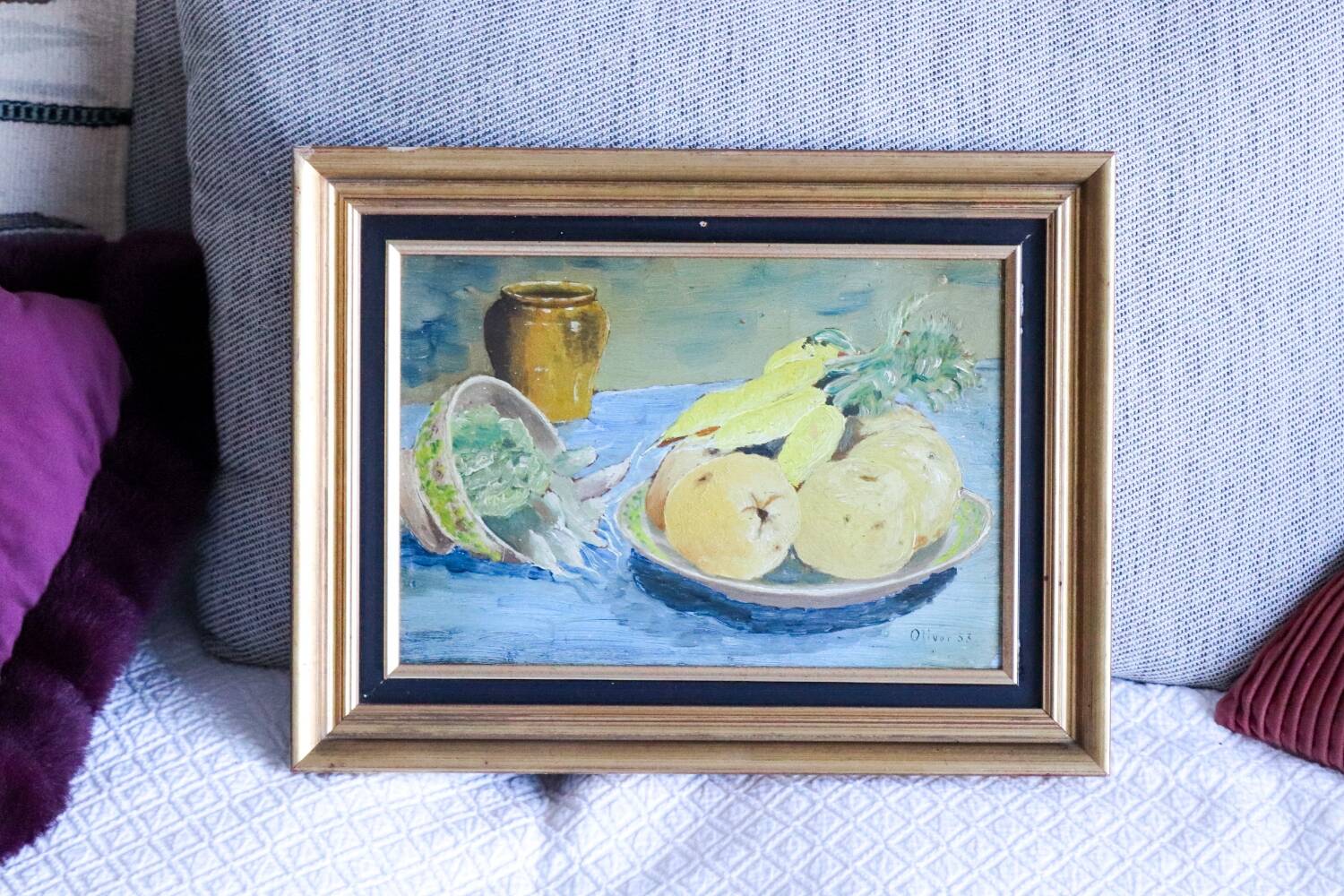 Oil on panel old still life vegetables