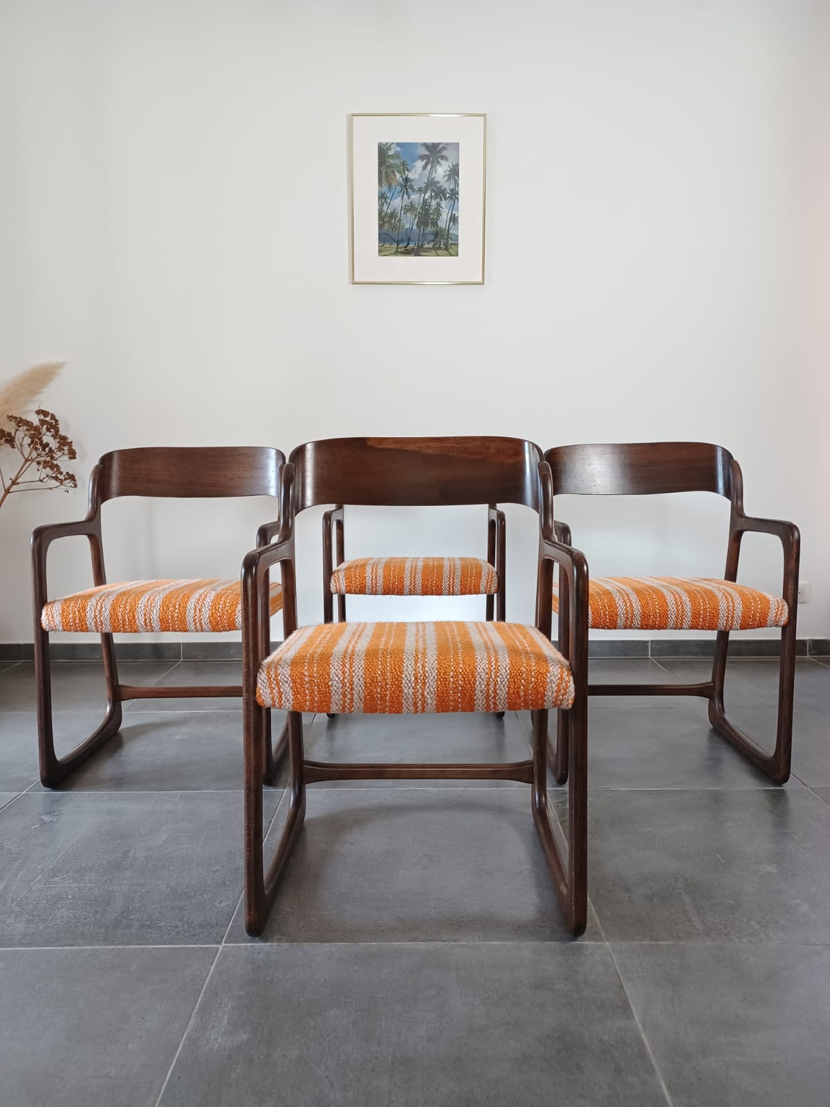 Series of 4 armchairs Baumann model flat called "sled"