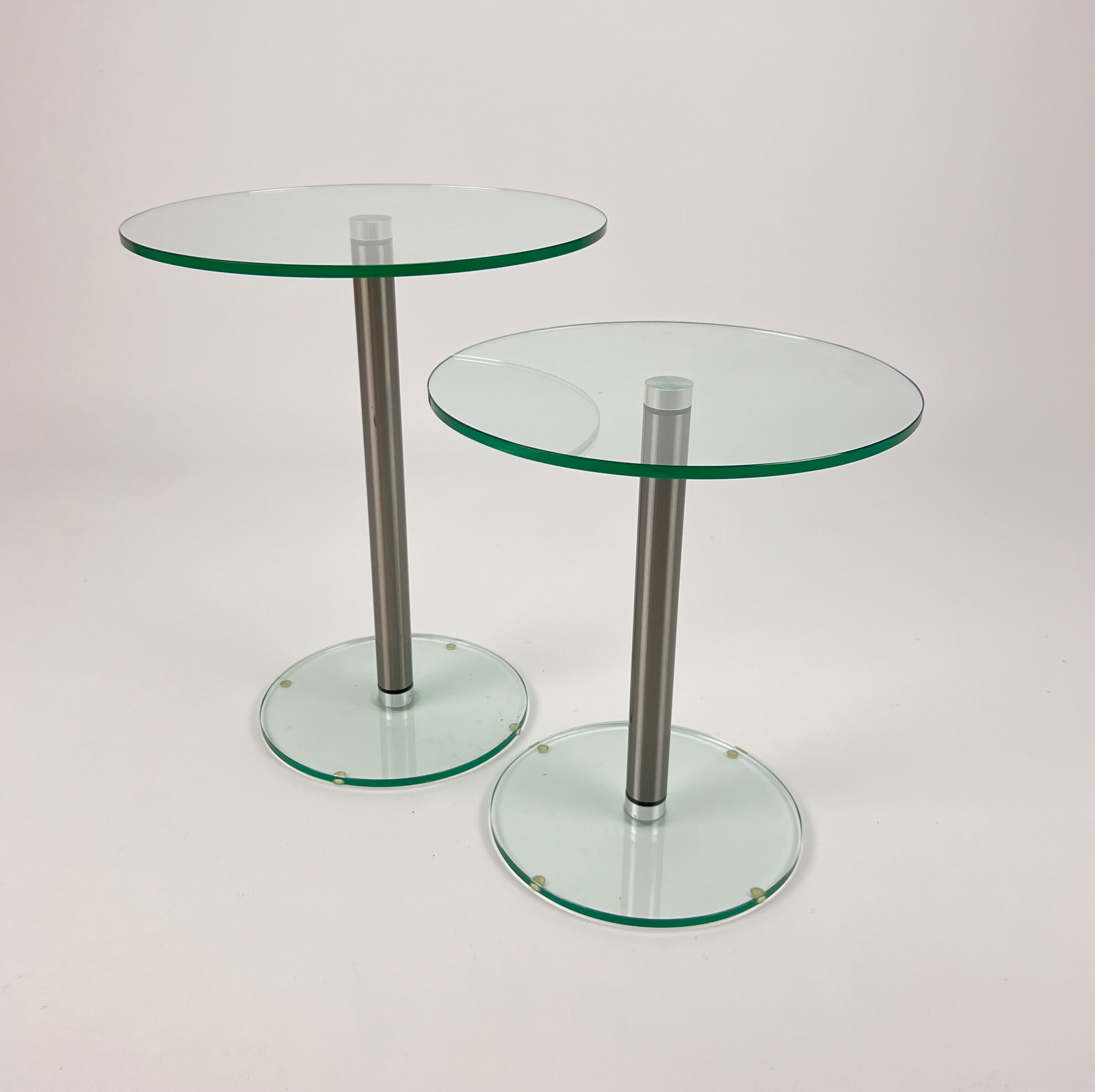 Set of 2 postmodern glass and steel side tables, 1990s