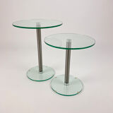 Set of 2 postmodern glass and steel side tables, 1990s