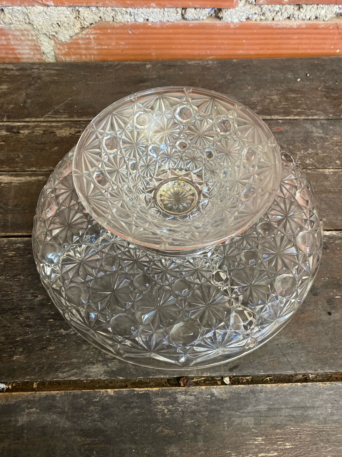 Vintage Decorated Moulded Crystal Aperitif Plate on Stand #D66