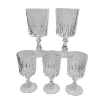 Set of 5 crystal wine glasses early twentieth 1900