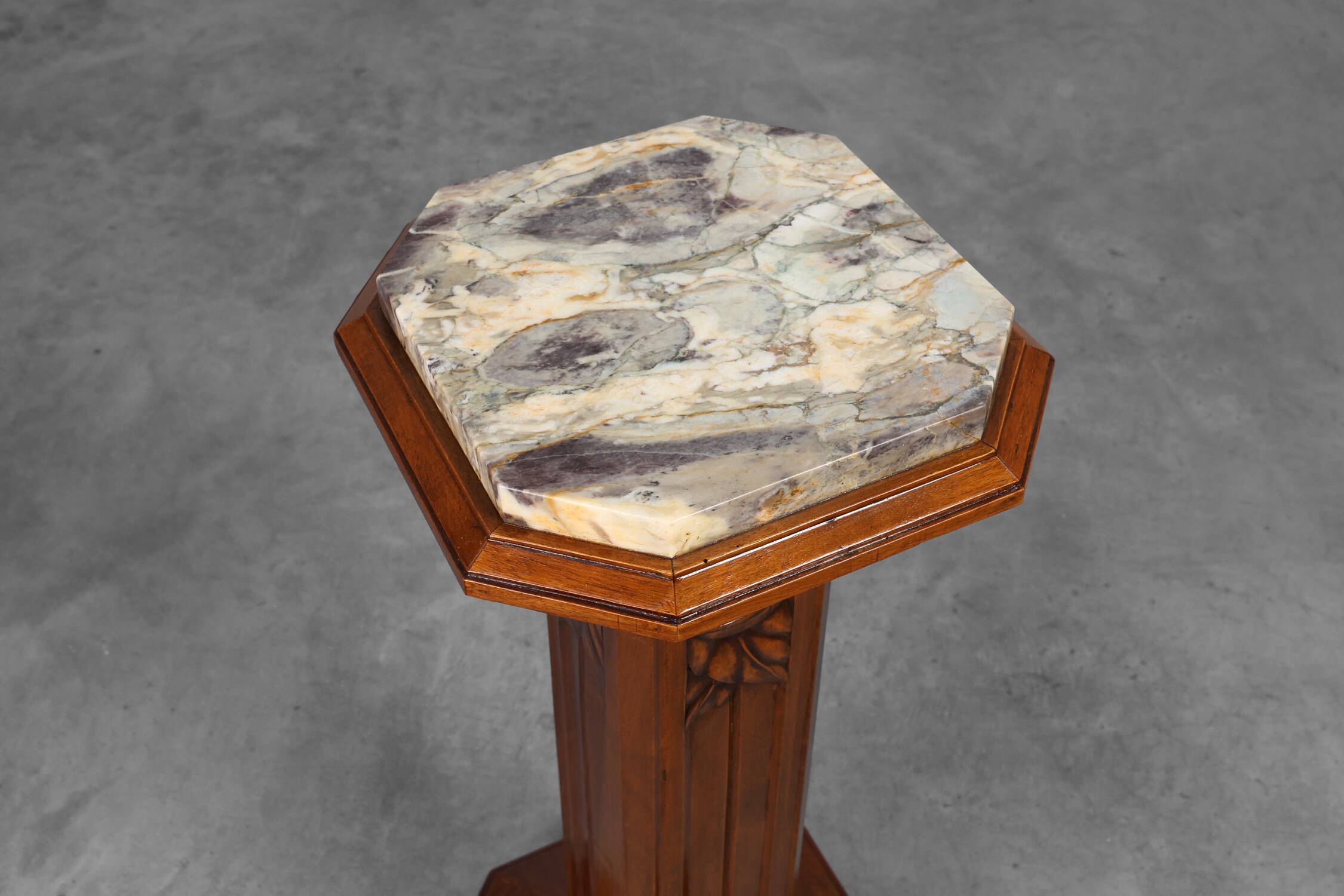 Oak & Marble large Art Deco pedestal, France 1920s