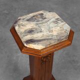 Oak & Marble large Art Deco pedestal, France 1920s