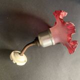 Antique wall light, tulip in pink glass and silver metal, 1920
