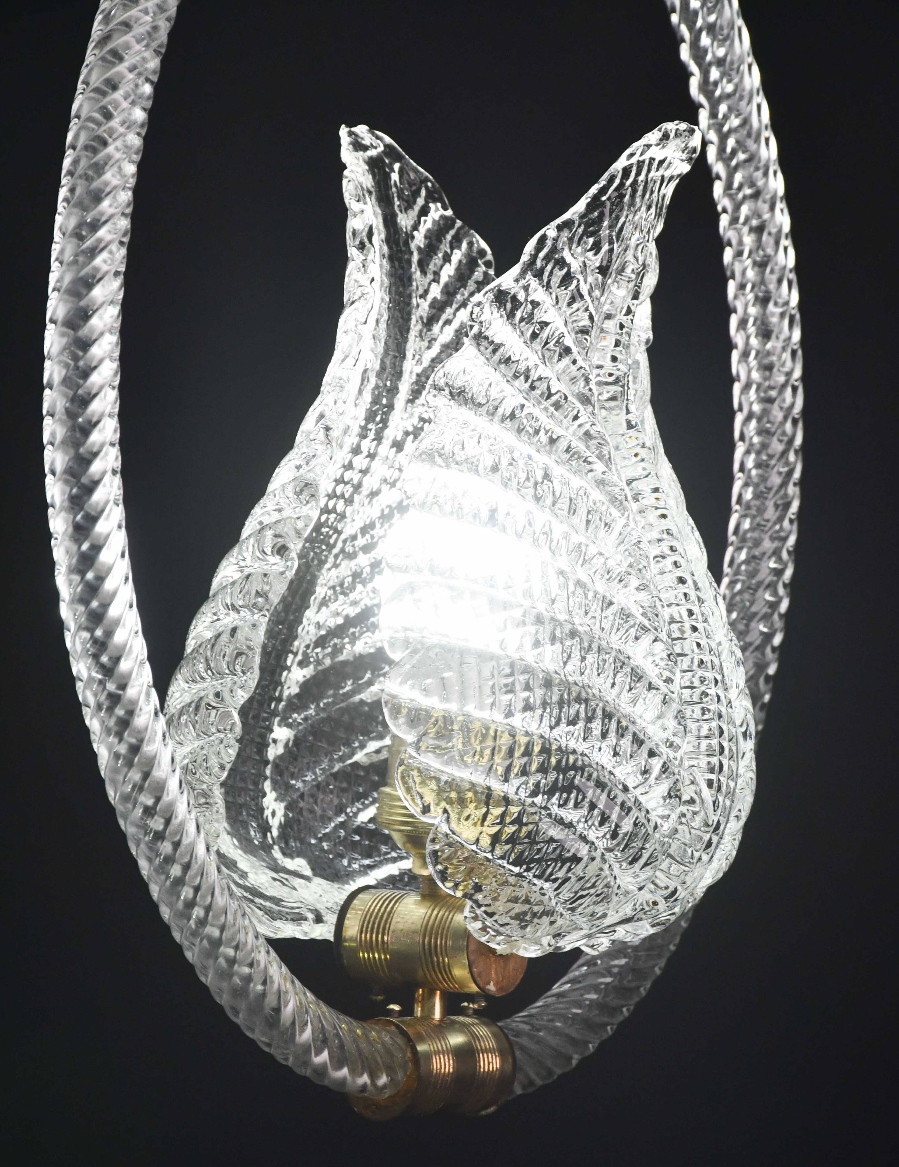 Charming Transparent Art Decò Barovier e Toso Pendant Light Murano Glass, 1940s