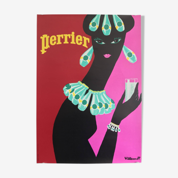 Affiche Perrier La Femme au collier par BERNARD VILLEMOT - Signé par l'artiste - On linen