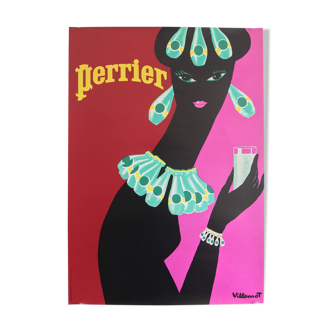 Perrier poster The Woman with a Necklace by BERNARD VILLEMOT - Signed by the artist - On linen