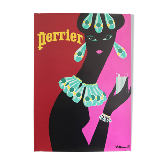 Affiche Perrier La Femme au collier par BERNARD VILLEMOT - Signé par l'artiste - On linen