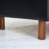 1970s, Danish 2-seater sofa, original black furniture leather, teak wood.