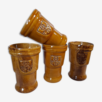 4 beer cups, honey-colored glazed ceramic