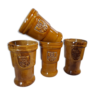 4 beer cups, honey-colored glazed ceramic