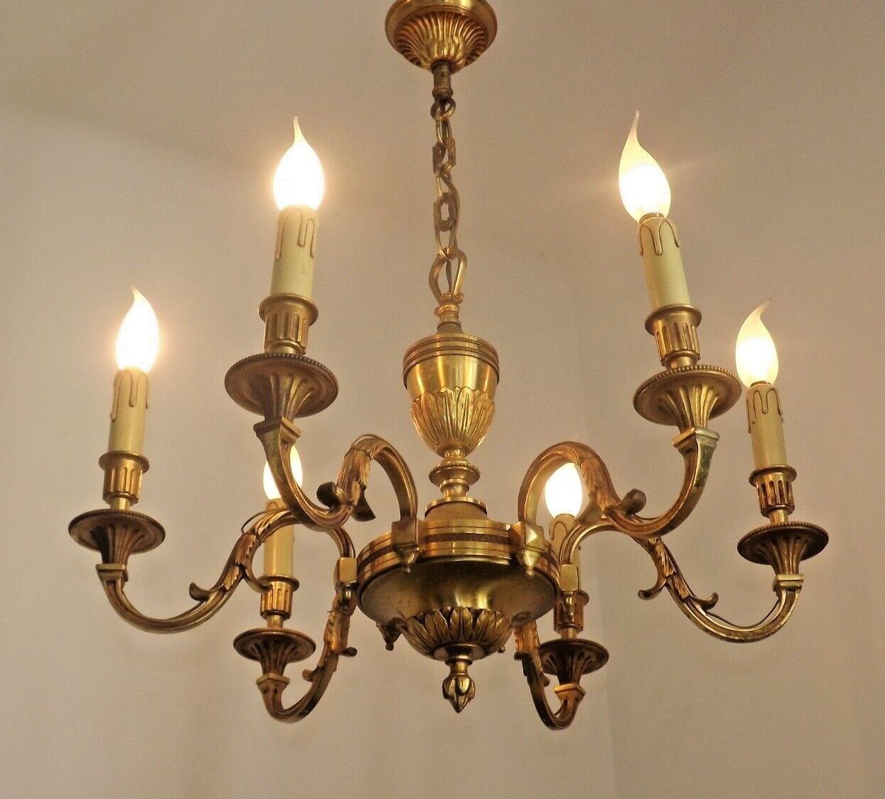 French art nouveau bronze empire style 6 lights chandelier