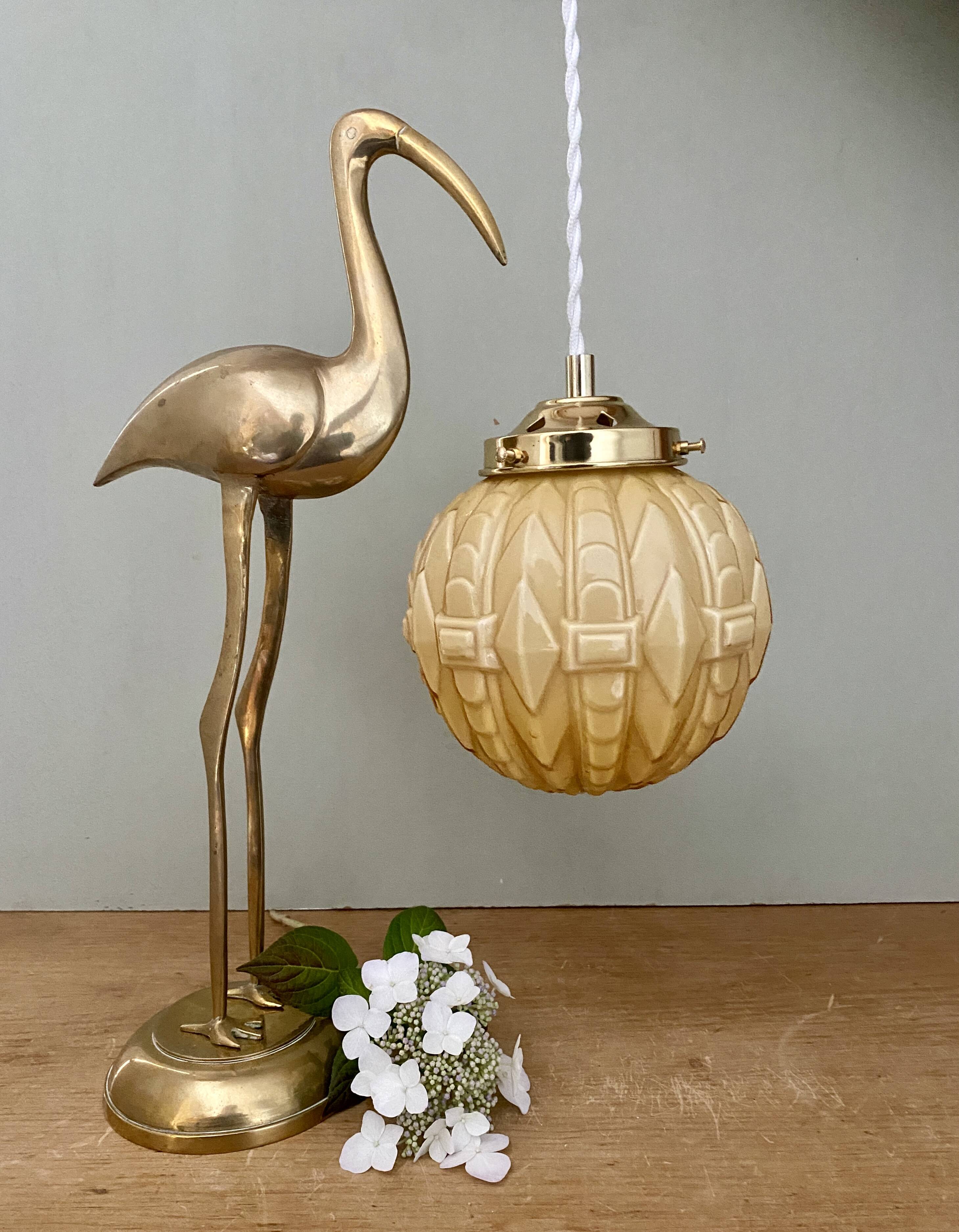 Vintage globe pendant light in pale yellow opaline
