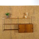Wall rack with hanging cupboard, shelves and steel holders vintage