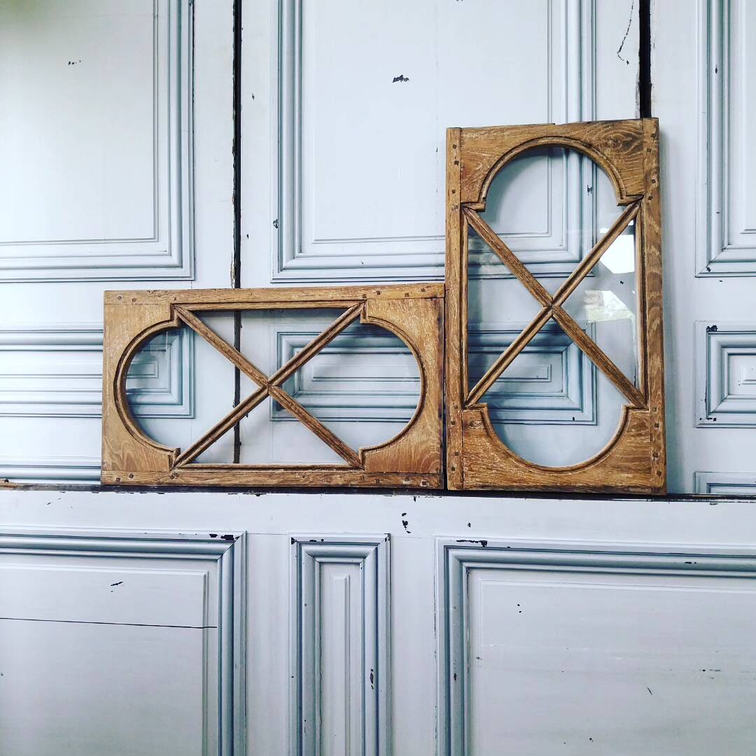 2 old small oak windows