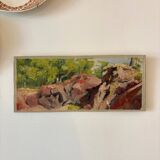 Oil painting on canvas "Forest, cliff and characters" n°32