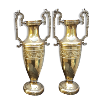 Paire vases amphores Napoléon III en laiton