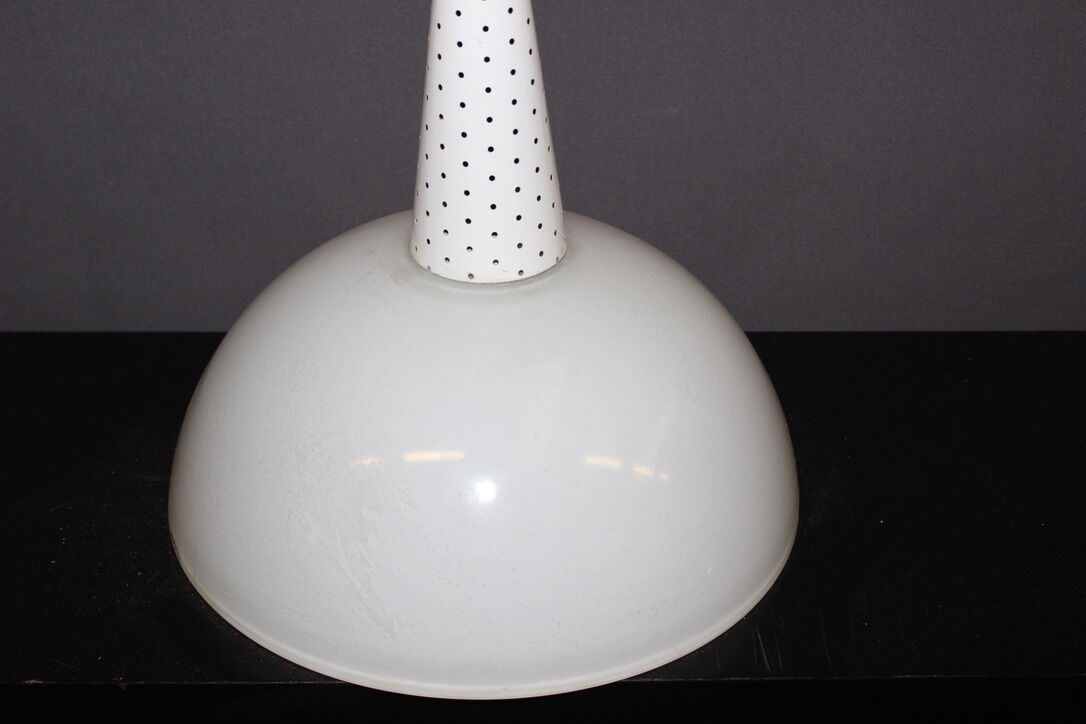 Sheet metal chandelier perforated by holophane circa 1950