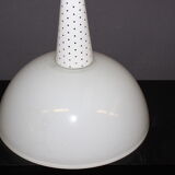 Sheet metal chandelier perforated by holophane circa 1950