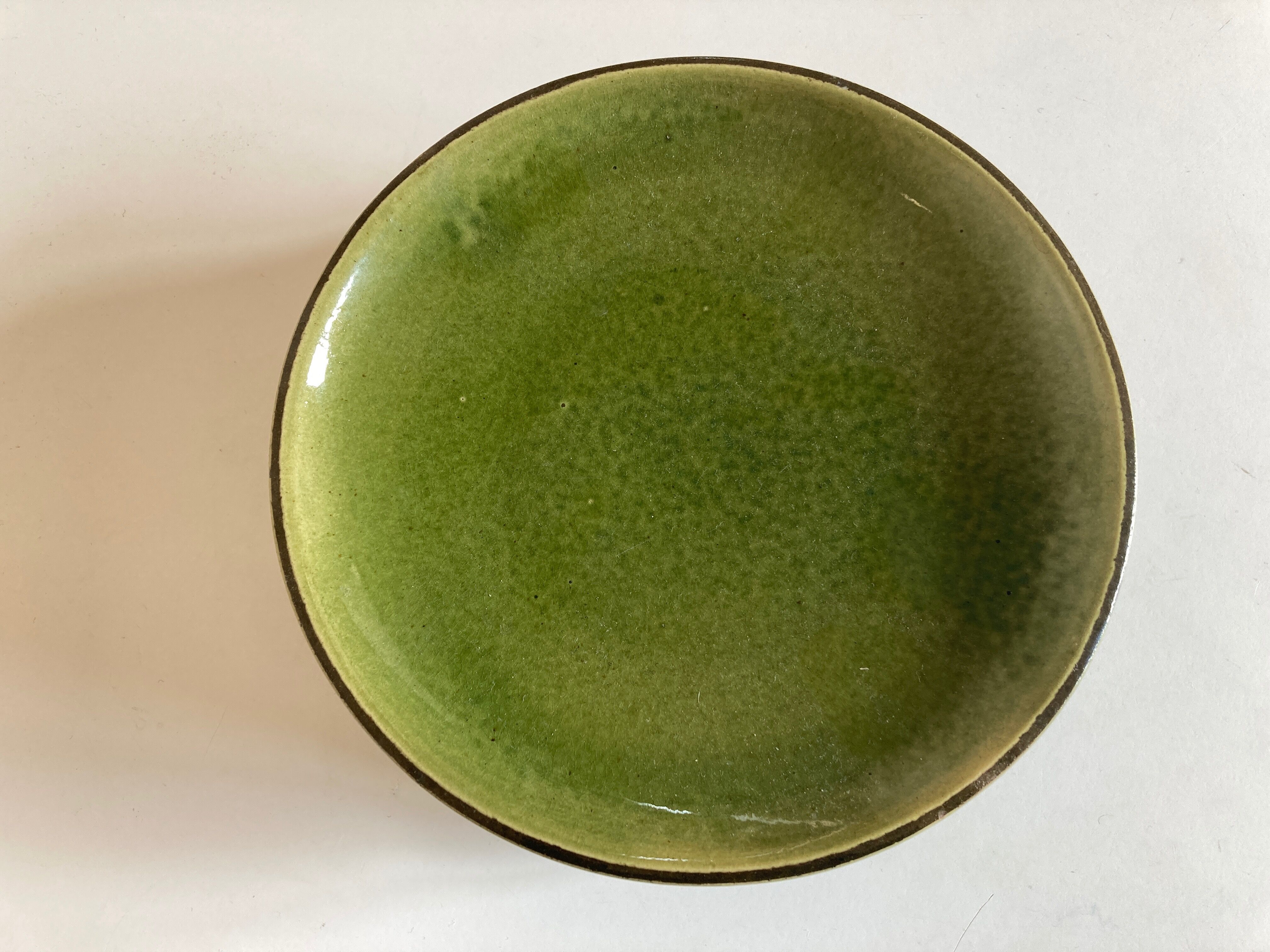 Set 5 plates flat caps dessert in green glazed earth 1960