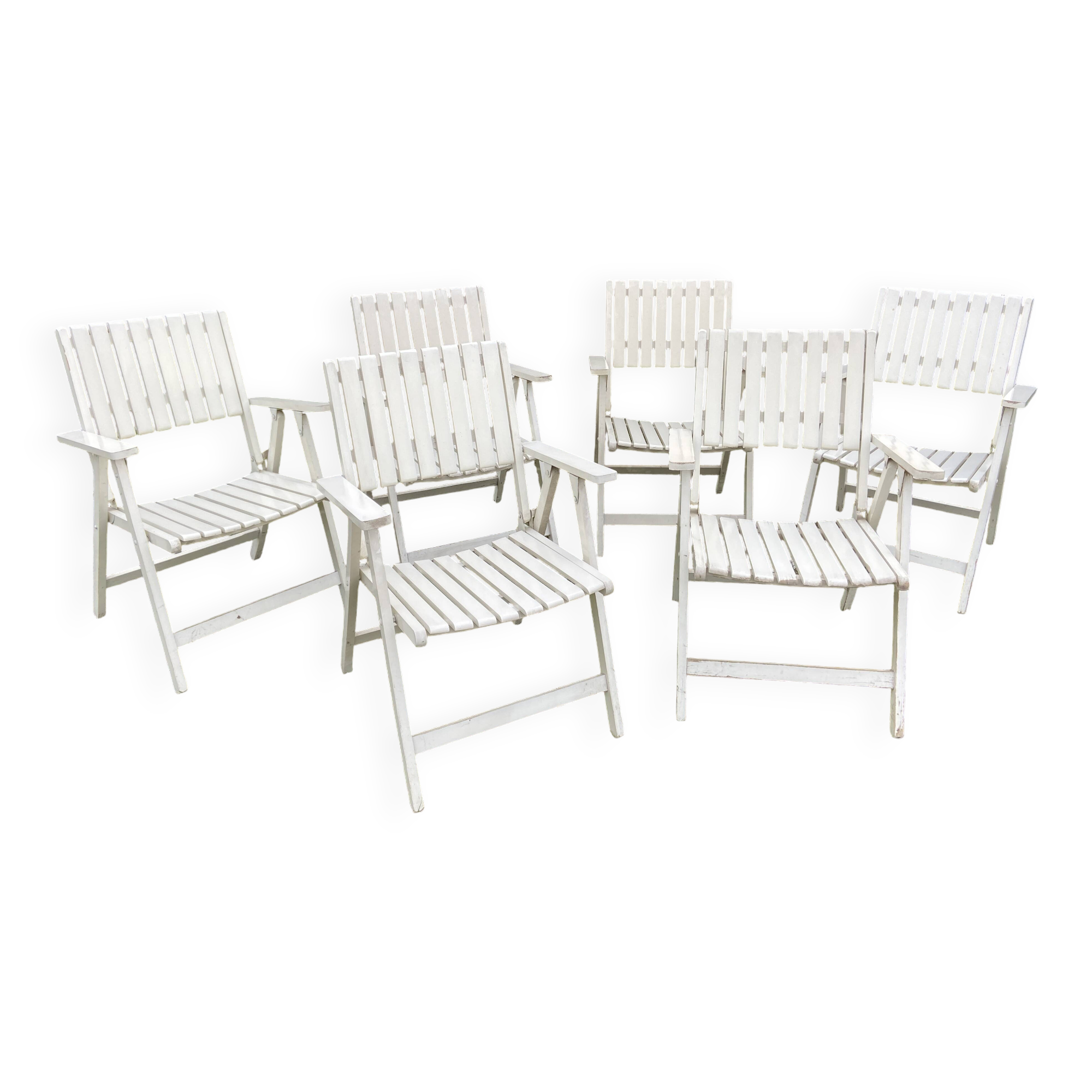 6 vintage wooden folding garden armchairs