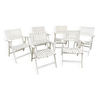 6 fauteuils de jardin bois vintage pliant