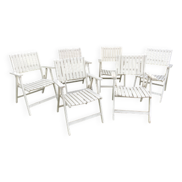 6 fauteuils de jardin bois vintage pliant