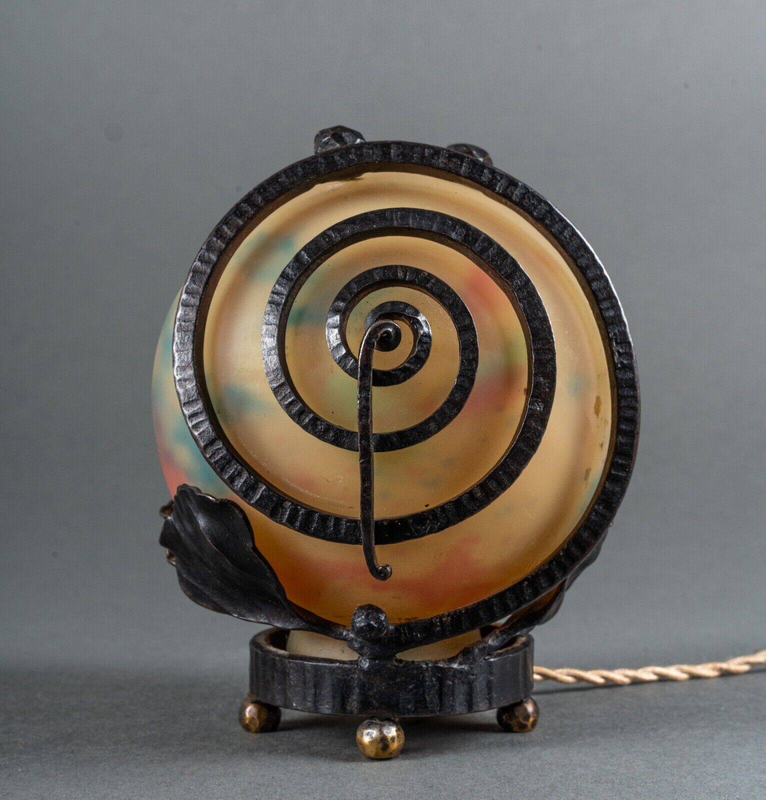 Art Deco night light lamp hammered ironwork 1930 Muller Frères