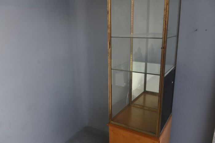 Brass and wood store window