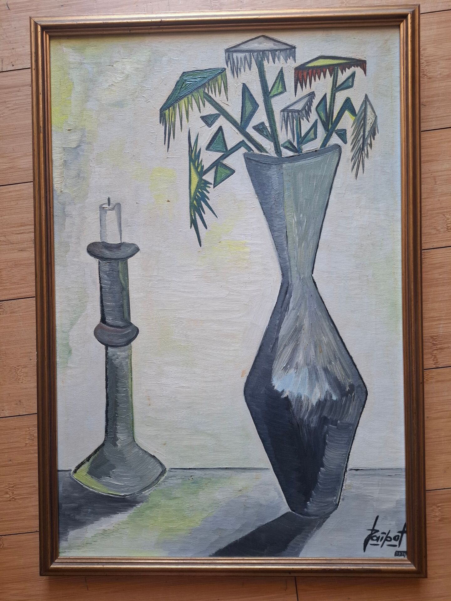 Tableau, huile sur toile dans le goût de Bernard Buffet, années 70