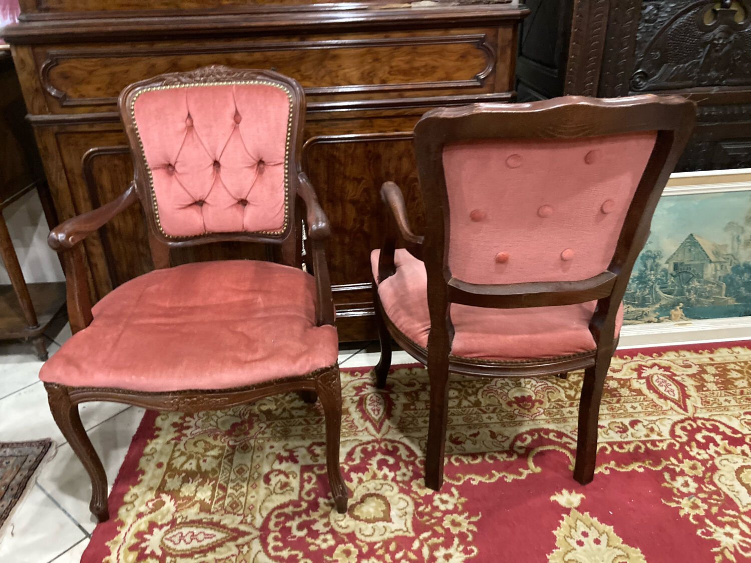 Two Louis XV style convertible armchairs