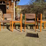 Series of 4 Scandinavian beech chairs with velvet seats