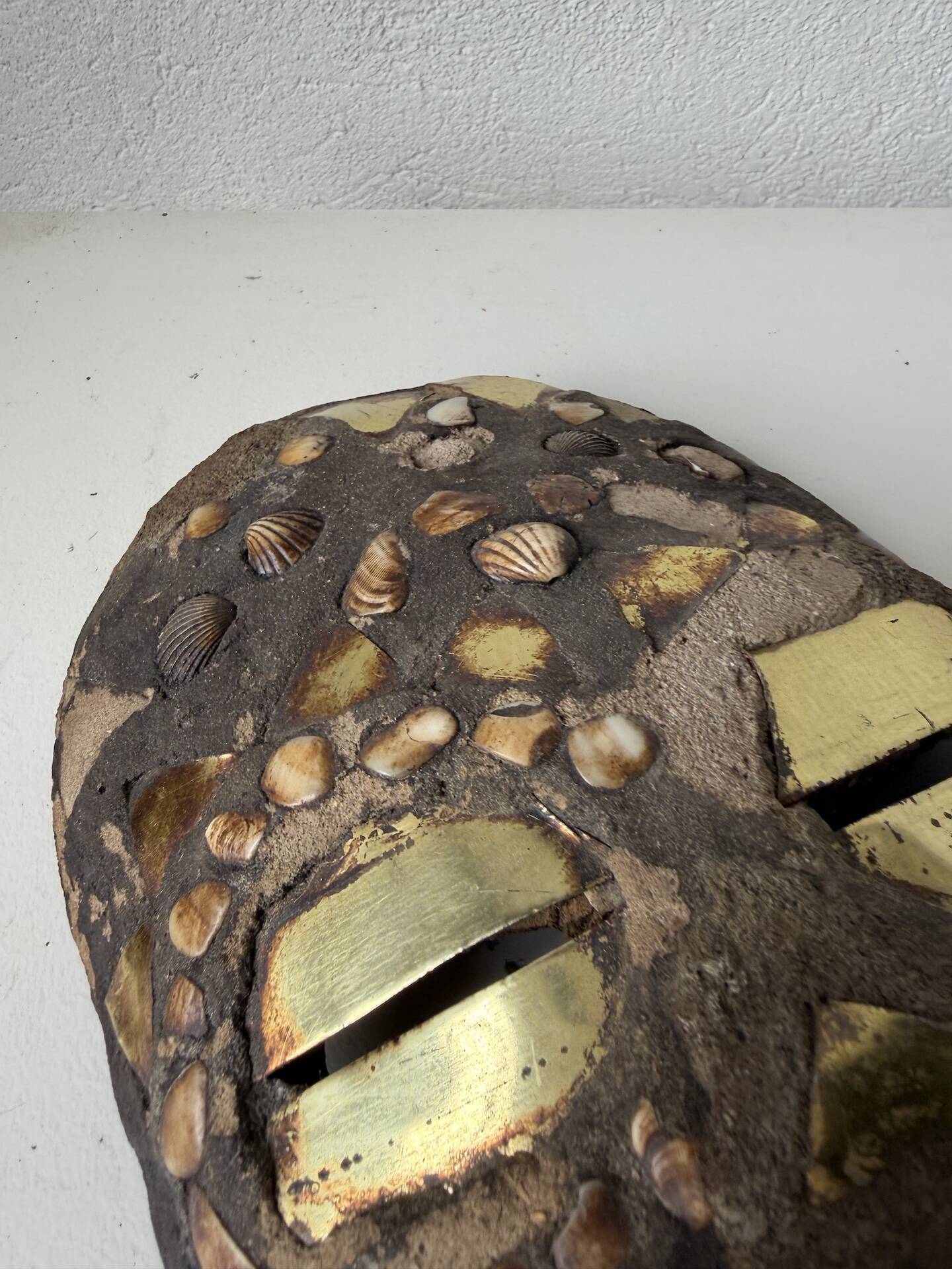 Ancient African mask Luba wood and shell
