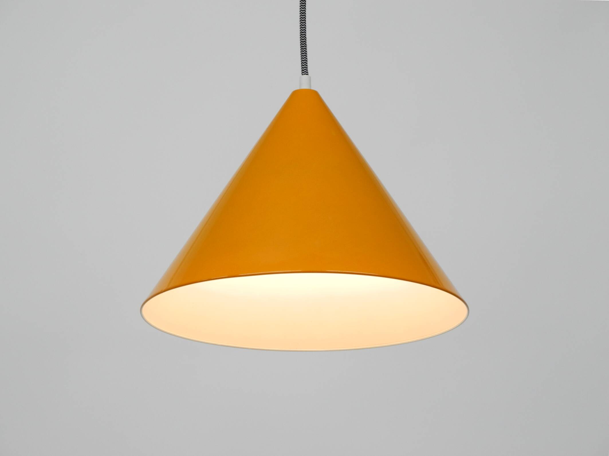 Original 1970s orange metal pendant lamp by Louis Poulsen model Billiard