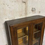Oak display secretary cabinet, two-body furniture with drop-down front.
