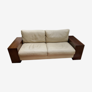 Duvivier art deco sofa with wooden armrests
