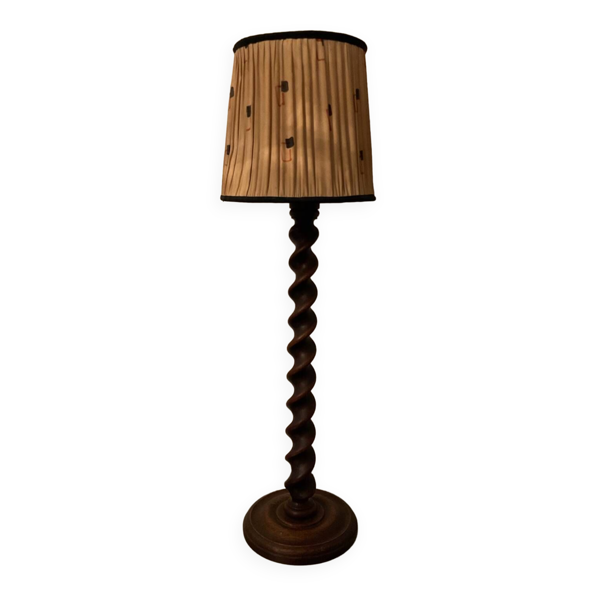 Vintage lamp in turned wood and silk