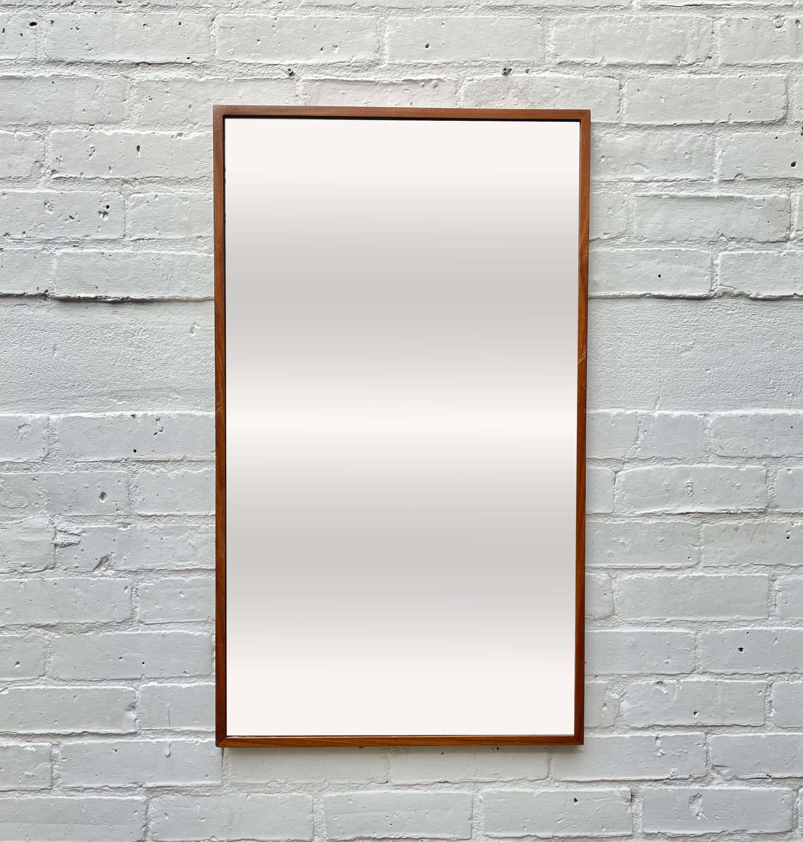 Vintage rectangular wall mirror teak frame