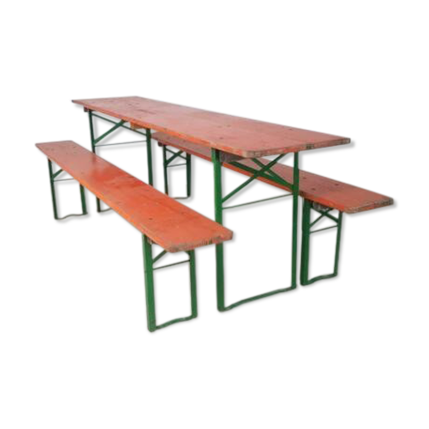 Vintage german beer table and benches orange