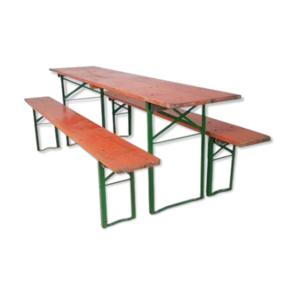 Vintage german beer table and benches orange